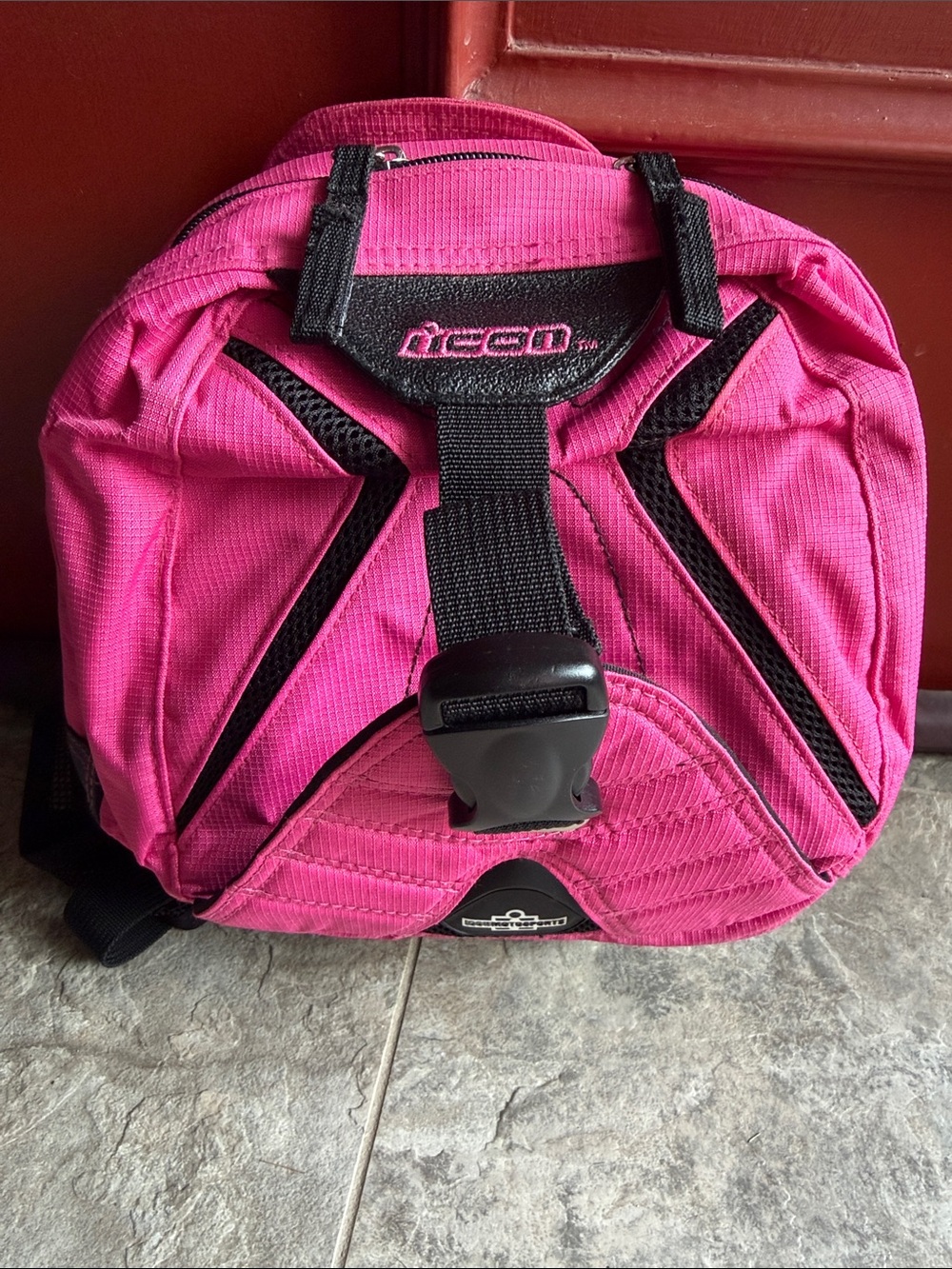 ICON Motorsport “ride among us” Hot Pink small rider Backpack/tank pack